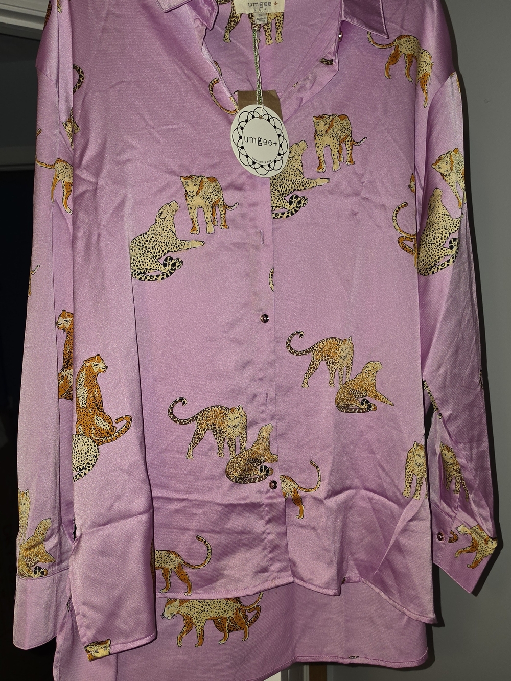 Umgee Pink Leopard Print Button-Up Blouse